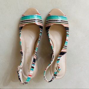 Capelli Rossi Retro Style Patent Leather Peep Toe Striped Heels